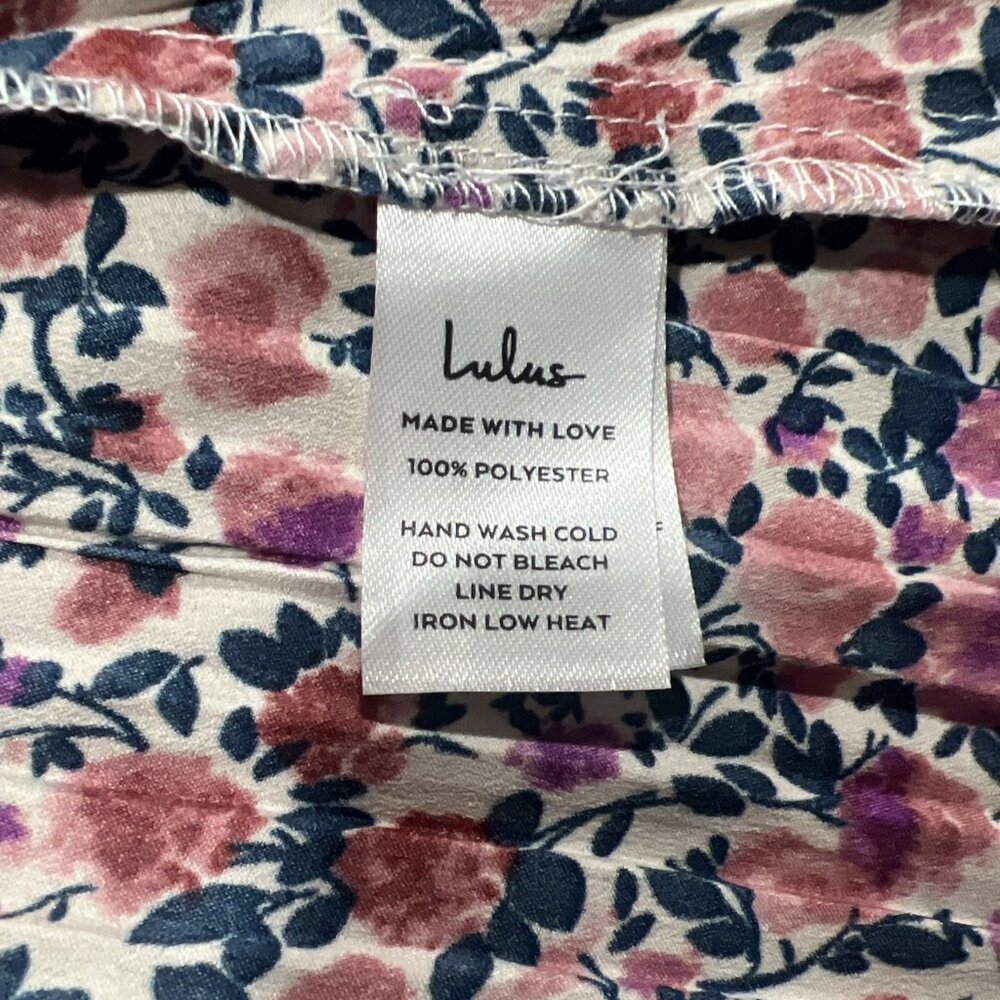 Lulus Womens Dress Floral Purple Pink‎ White Tie Back Accordian V-neck XL NEWT - Picture 12 of 16